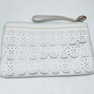 Large  Carlos Santana Tiered-Lace White Clutch